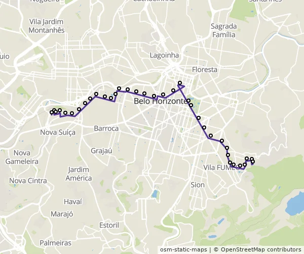 Mapa do itinerário da linha