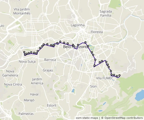 Mapa do itinerário da linha