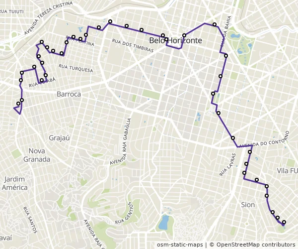 Mapa do itinerário da linha