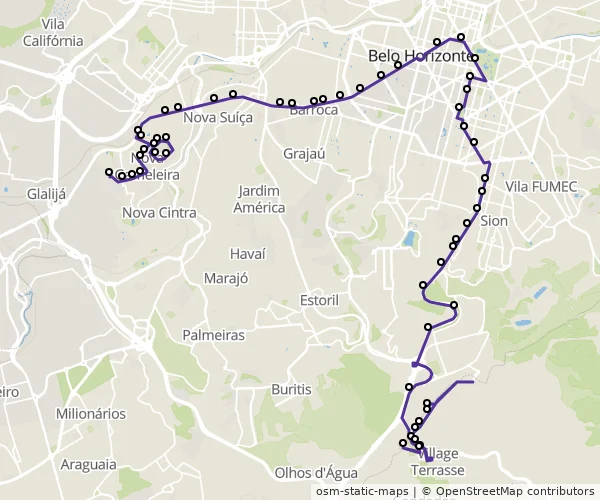 Mapa do itinerário da linha