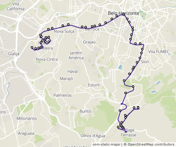 Mapa do itinerário da linha