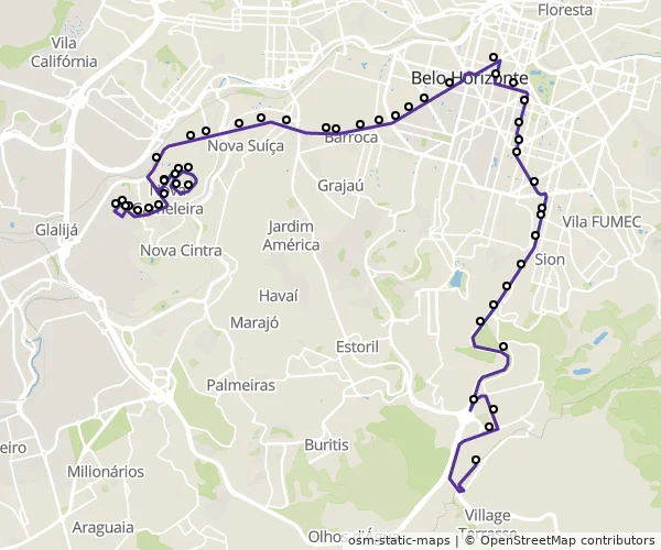 Mapa do itinerário da linha