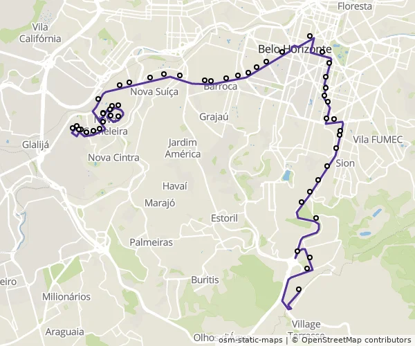 Mapa do itinerário da linha