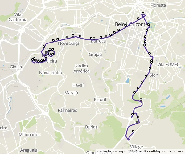 Mapa do itinerário da linha