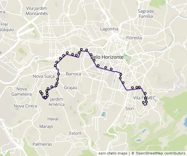 Mapa do itinerário da linha