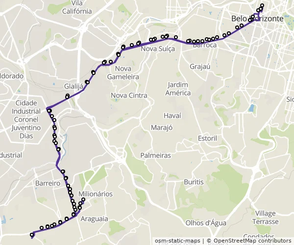Mapa do itinerário da linha