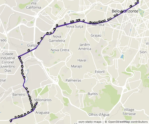 Mapa do itinerário da linha