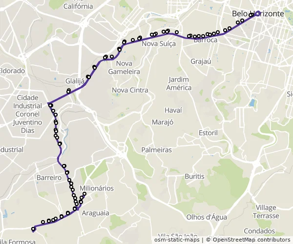 Mapa do itinerário da linha