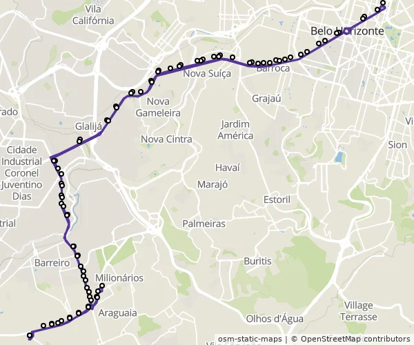Mapa do itinerário da linha