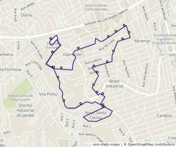 Mapa do itinerário da linha