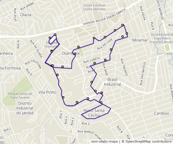 Mapa do itinerário da linha