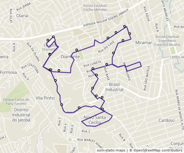 Mapa do itinerário da linha