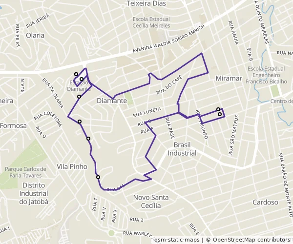 Mapa do itinerário da linha