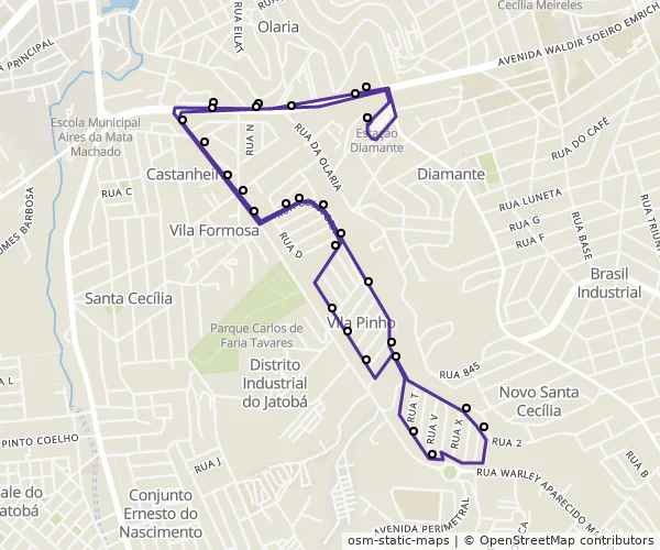 Mapa do itinerário da linha