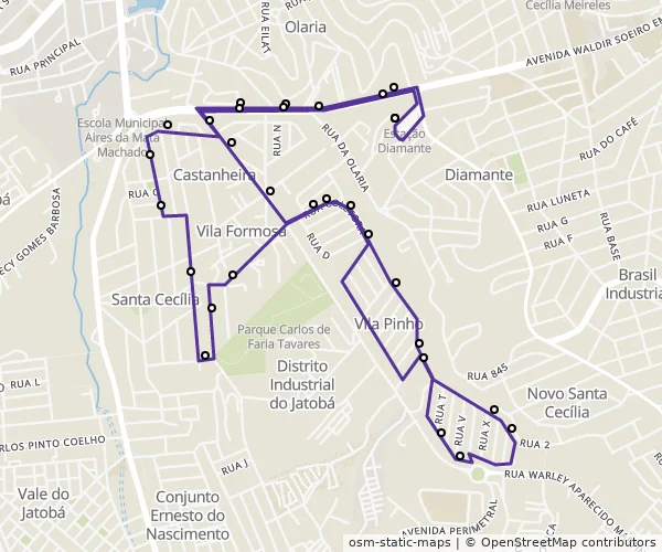 Mapa do itinerário da linha