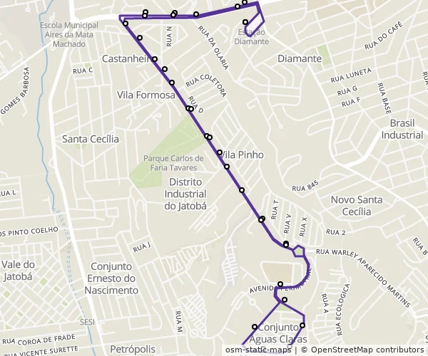 Mapa do itinerário da linha