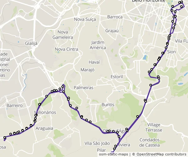 Mapa do itinerário da linha