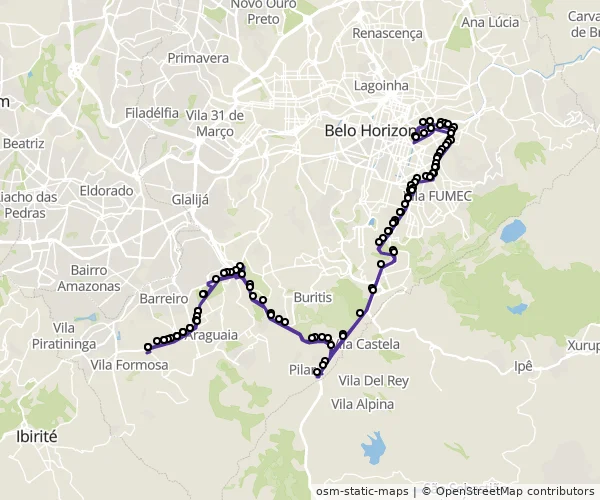 Mapa do itinerário da linha