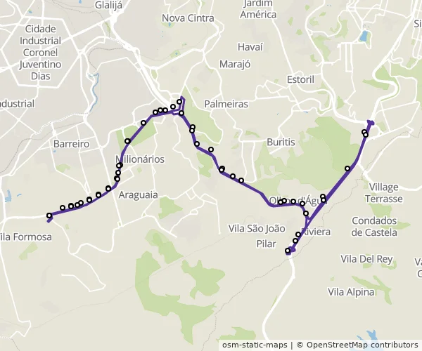 Mapa do itinerário da linha