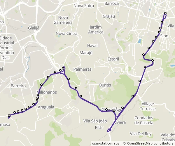 Mapa do itinerário da linha