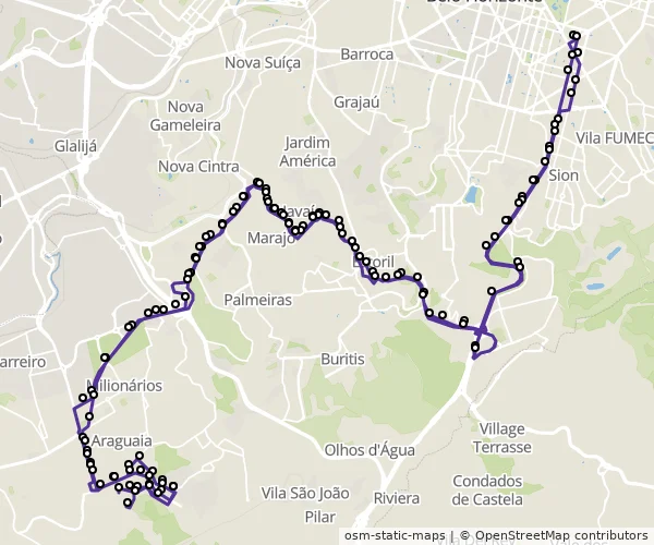 Mapa do itinerário da linha