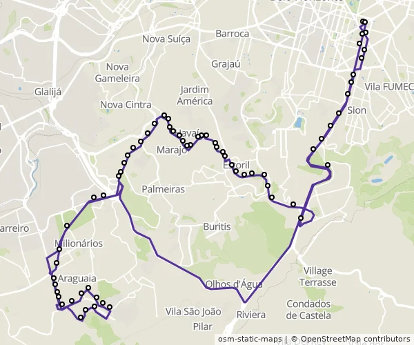 Mapa do itinerário da linha