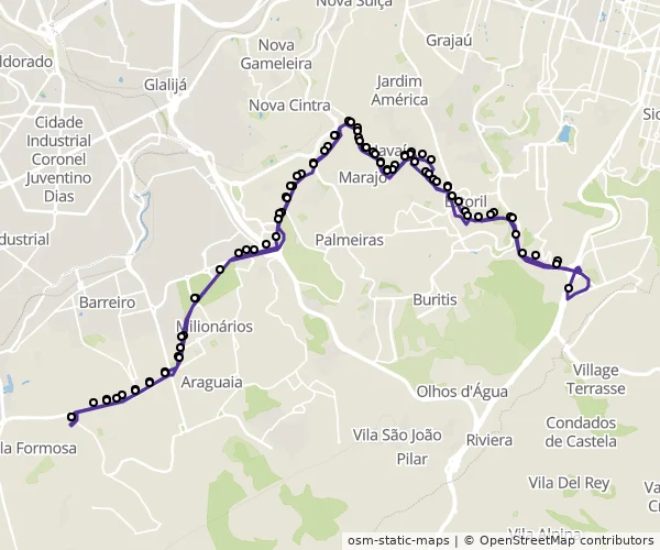 Mapa do itinerário da linha