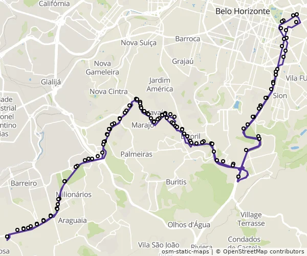 Mapa do itinerário da linha
