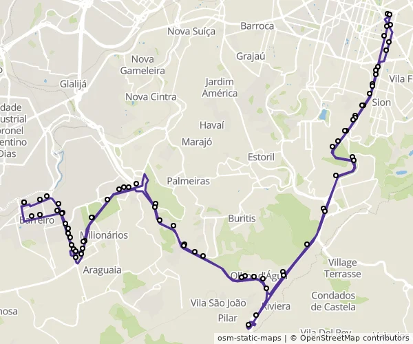 Mapa do itinerário da linha