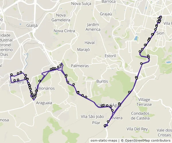 Mapa do itinerário da linha