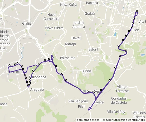 Mapa do itinerário da linha