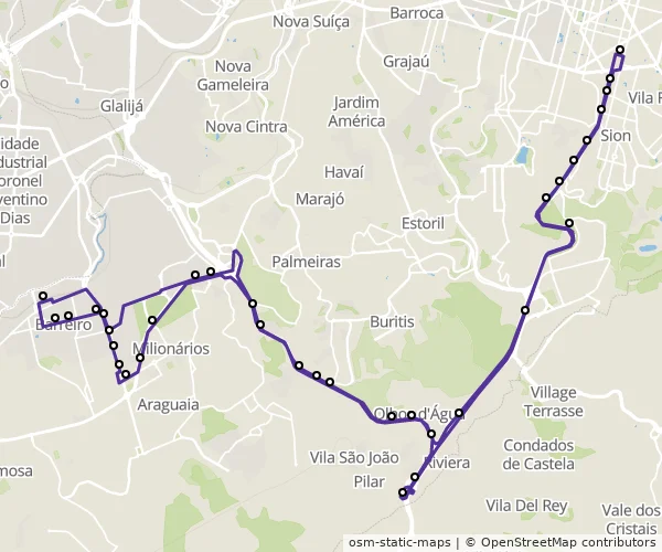Mapa do itinerário da linha