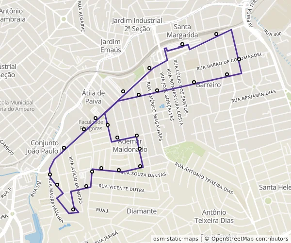 Mapa do itinerário da linha