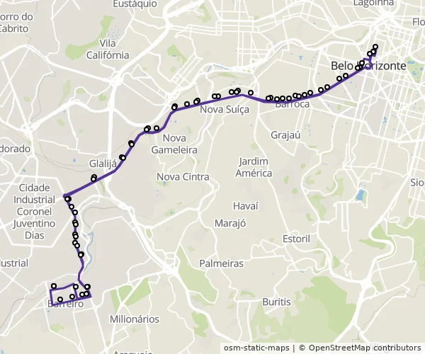 Mapa do itinerário da linha