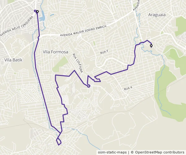 Mapa do itinerário da linha