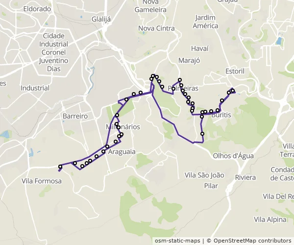 Mapa do itinerário da linha