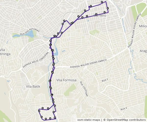 Mapa do itinerário da linha