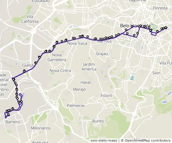 Mapa do itinerário da linha