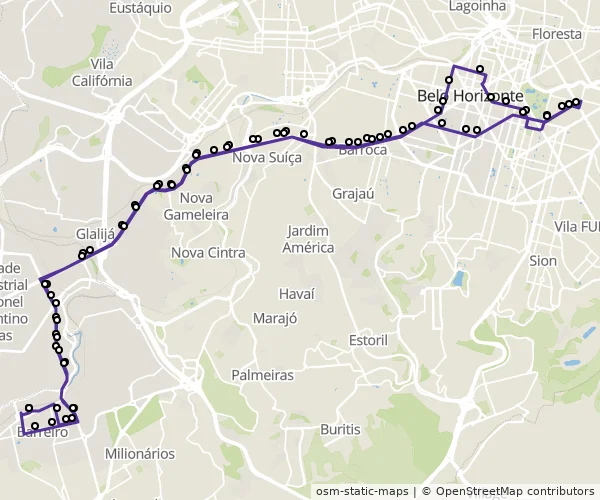 Mapa do itinerário da linha