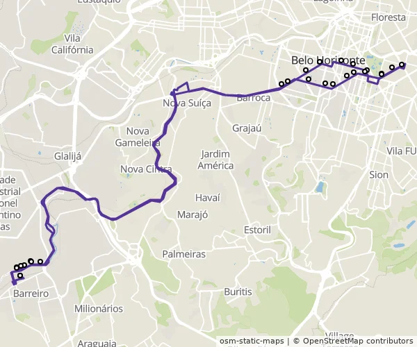 Mapa do itinerário da linha
