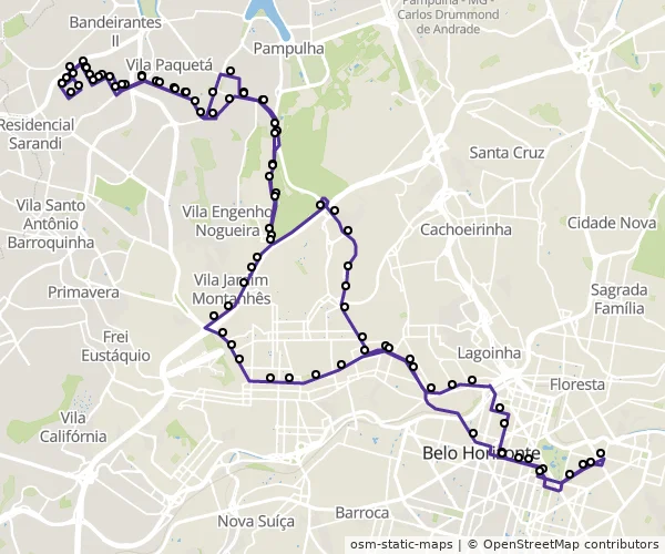 Mapa do itinerário da linha