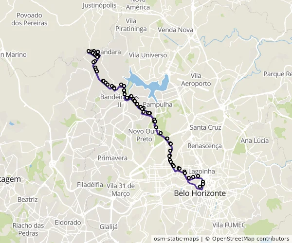 Mapa do itinerário da linha
