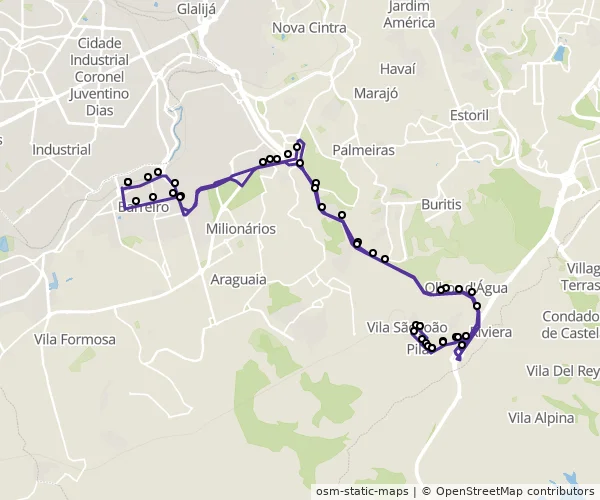Mapa do itinerário da linha