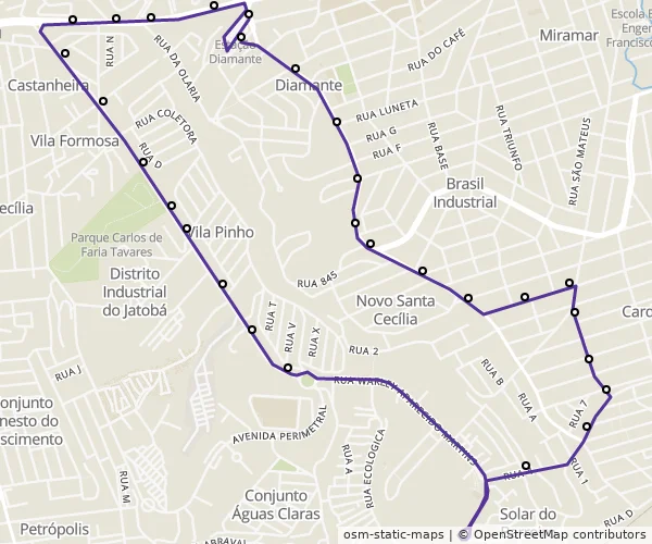 Mapa do itinerário da linha