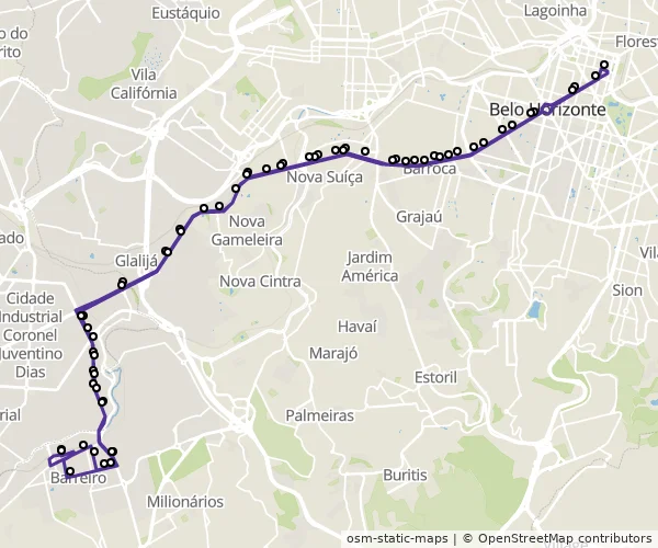 Mapa do itinerário da linha
