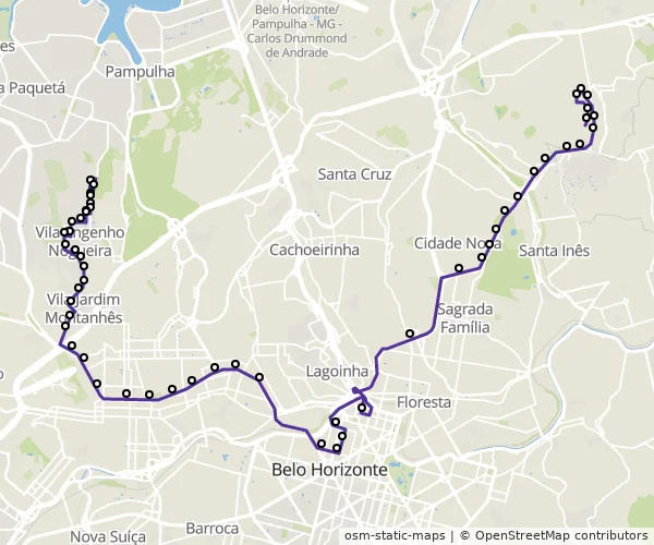 Mapa do itinerário da linha