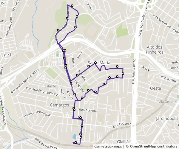 Mapa do itinerário da linha