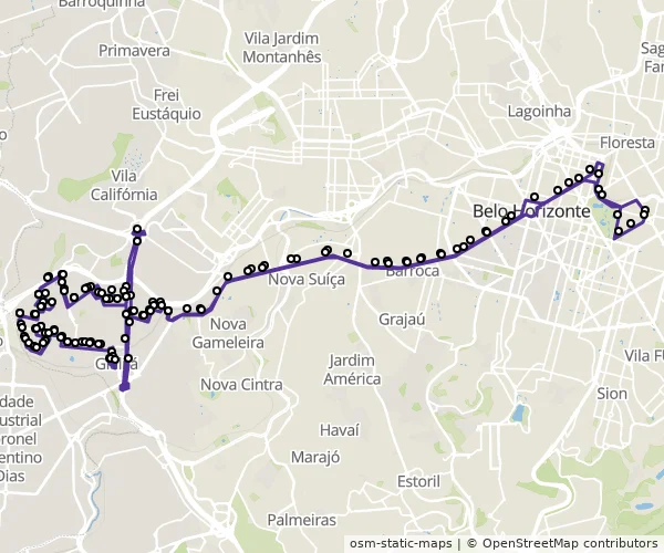 Mapa do itinerário da linha