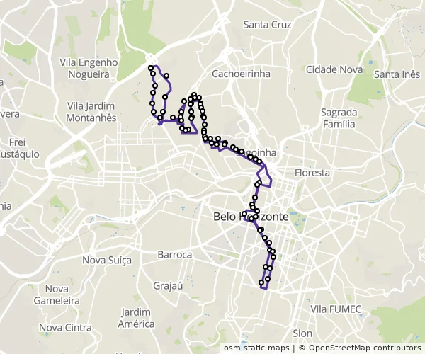 Mapa do itinerário da linha