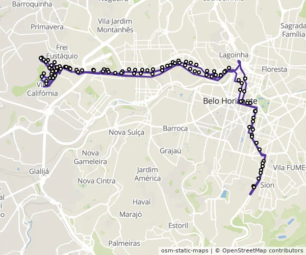 Mapa do itinerário da linha